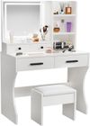Coiffeuse ZenkiHome, meuble de toilette avec miroir carré et éclairage, coiffeuse de 80 cm avec tabouret, Model D091A
