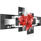 Tableau Décoration Murale 200x95 cm Runa art 008641c Fleurs de Lys - 4 Panneaux Deco Toile Prêt à Accrocher - Gris Rouge