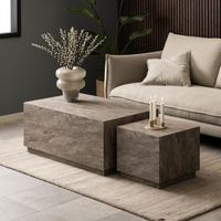 Lot de 2 tables basses - Marque - Décor aspect marbre gris - Rectangulaire et carré