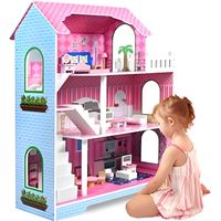 NAIZY Maison de Poupées pour Enfants 70x60x24cm Maison de Barbie Rose 3 étages DIY Maison Mobile Villa de Rêve