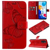 Coque Pour Xiaomi Redmi Note 11-Redmi Note 11S 4G 6.43" Etui Rouge Portefeuille Magnétique Housse PU Cuir de Flip case, Papillon