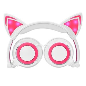 Casque Pour Enfants Brillant Oreilles De Chat Mignon Filaire Universel Sur Casque Doreille Avec La Cellule Bouton Blanc Et Rose
