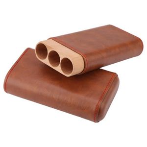 ETUI À CIGARE PAR- Bote à cigares portable en bois avec 3 tubes en cuir
