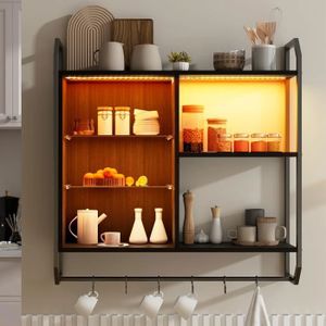 Étagère Murale à LED avec Étagère en Verre Réglable - 4 Niveaux - Étagère Flottante pour Jeu, Salon, Cuisine 80cm