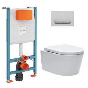 WC - TOILETTES Vitra  Pack WC Bâti-support V-Fix Core + WC SAT sans bride et fixations invisibles + Plaque Chrome mat (V-FixSATrimless-5)