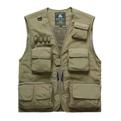 Gilet Multi-poches Homme Btmpmcs - Pour Pêche, Camping, Photo - Coton Léger Et Respirant