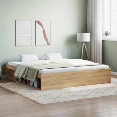 Cadre De Lit Double Avec Tête De Lit LED – Chêne Sonoma 180x200 Cm (vidaXL, Neuf)