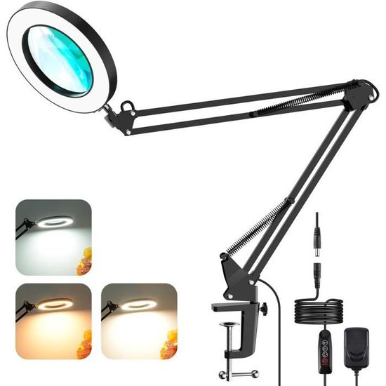 Loupe Lumineuse De Bureau 10X 30X Avec 60 LED - 5 Couleurs, 4 Niveaux De Lumière - Lentille Large 22.8x15.4cm, Support Mains Libres