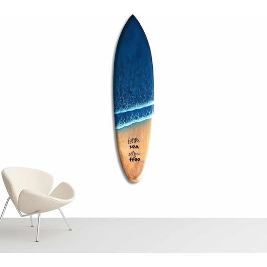 Planche De Surf Décorative En Bois – Design Aérographe, Peinte à La Main, 50 Cm, Fixation Murale Incluse, Fabrication Artisanale De Bali