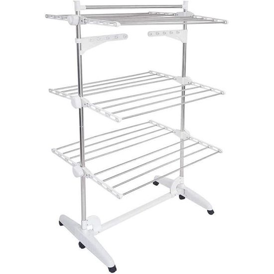 Etendoir Linge, 3 Niveaux Sechoir a Linge Pliable avec Roues,Etandoire à Linge Intérieur Pliant