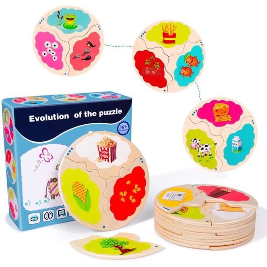 puzzle en bois, montessori d'apprentissage jouet éducatif casse-tête jeu d'association jeu d'interaction parent-enfant pour 3 4 5 +