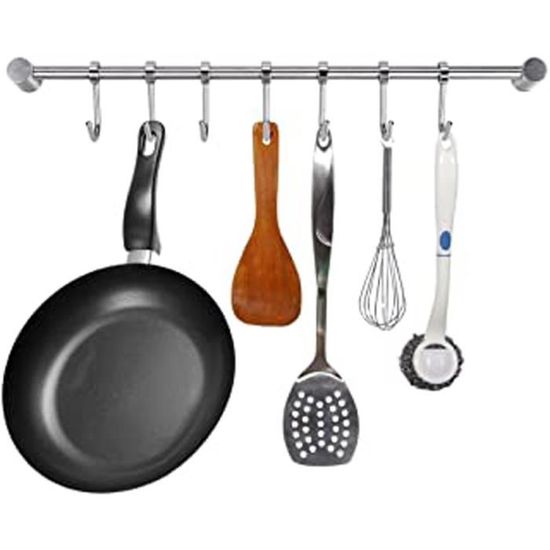 Enigmaire Porte Ustensiles Cuisine avec Crochets,Accroche ustensiles de Cuisine,Porte Casserole Mural,Barre Ustensiles Cuisine Mural ,Aluminium,Antirouille,pour Cuisine,Salle de Bains ou Garage