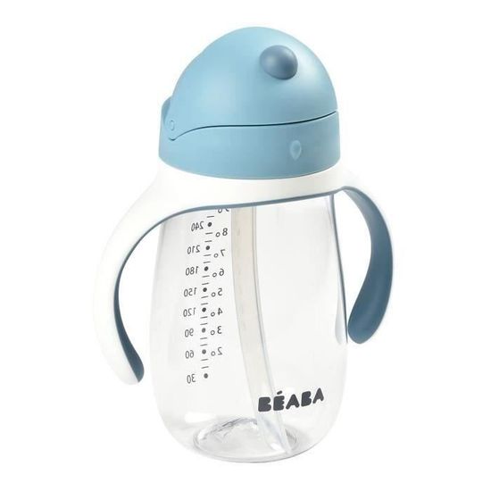 BÉABA Tasse D'Apprentissage 2-en-1 Avec Paille - 300ml - Anti-Fuite - Windy Blue - Pour Bébé Dès 8 Mois