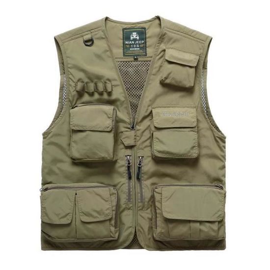 Gilet de pêche en maille multi-poches pour hommes,... – Grandado