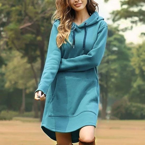 Robe sweat a capuche pour femmes MARQUE Modele couleur unie grandes poches style Pop coreen Blanc Cdiscount Pret a Porter