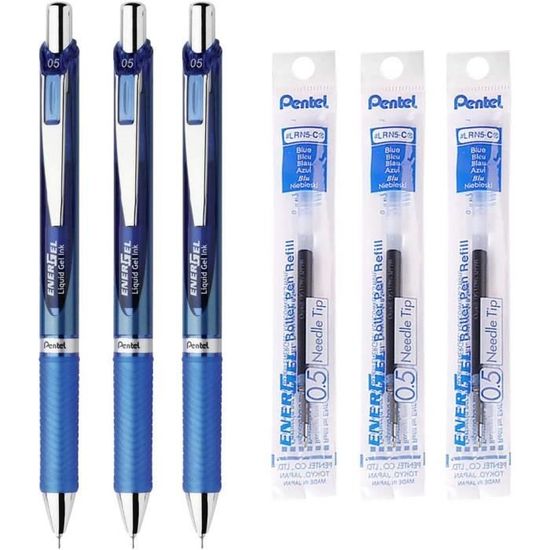 Pentel Energel BLN75 Lot De 3 Stylos Roller Rétractables à Encre Gel