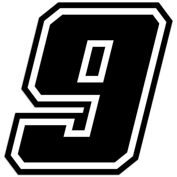 Autocollant Numéro 9 Nombre Adhésif Moto GP, Noir, h 10 cm