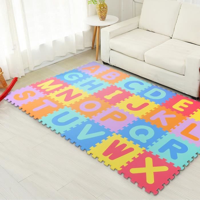 DREAMADE Tapis de Puzzle pour Enfants Tapis de Sol 36 Dalles avec Motif Chiffres 0-9 et Alphabet A-Z Détachable,sans Goût