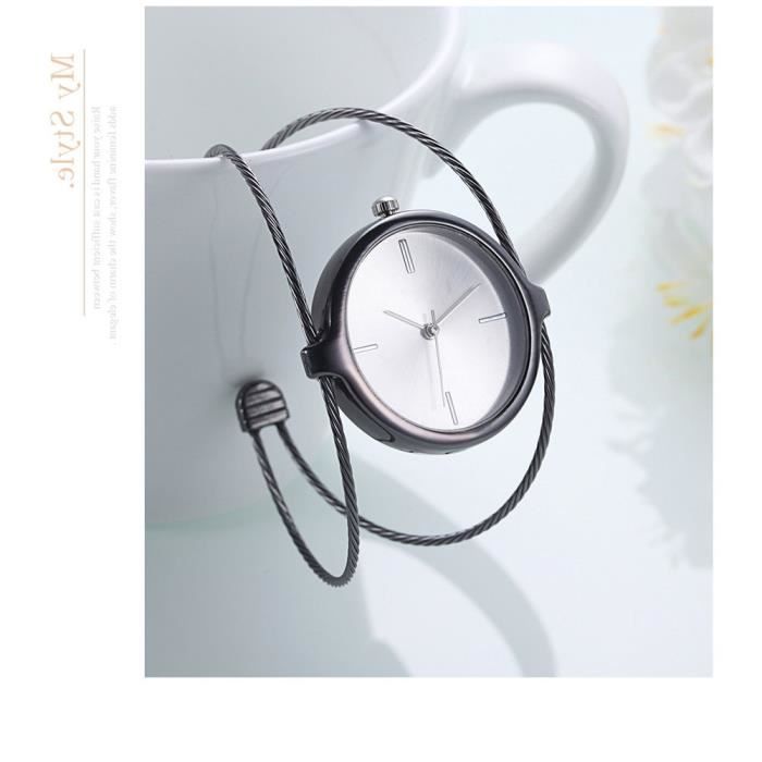 Montre Bracelet Quartz Montres analogiques ouvertes en acier Strap en acier rond Sonvertwatch Argent