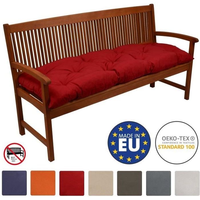 Beautissu Coussin banc Flair BK 100x50x10cm - Rouge - Coussin pour banc de jardin, terrasse, balcon, balancelle