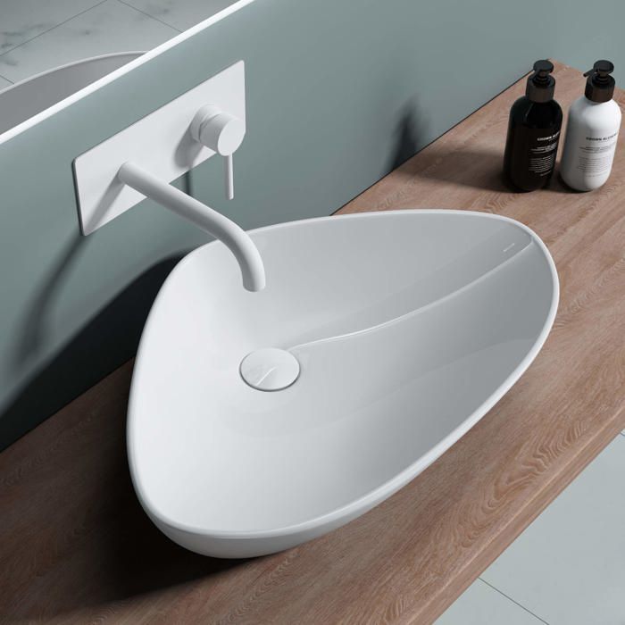 Lavabo vasque à poser évier Bruxelles 215, ovale, blanc, céramique larg x prof x haut 59 x 39,4 x 13,8cm