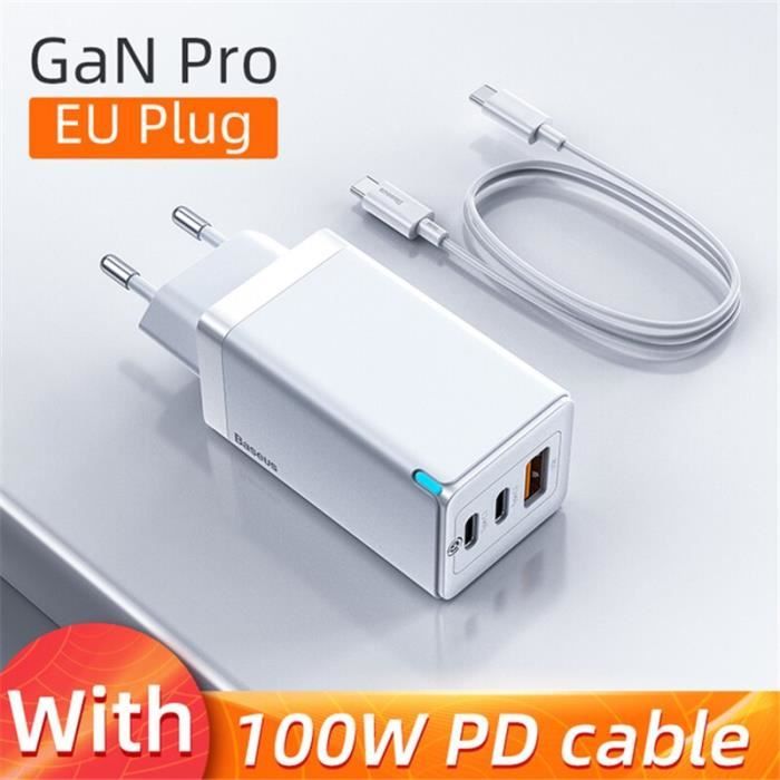chargeur USB GaN2 Pro 65W, Charge rapide 4.0 PD, pour iPhone 12 Xiaomi Macbook Pro, chargeur mural de Type C, m EU White -HJ2840