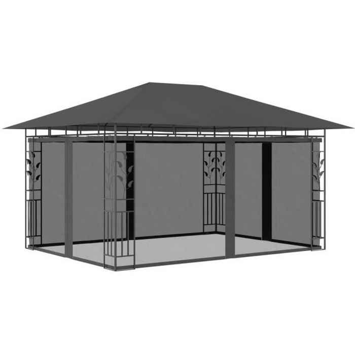 Belvédère Pavillon Pergola- Auvent Extérieur de Style Moderne avec moustiquaire 4x3x2,73 m Anthracite 180 g-m²