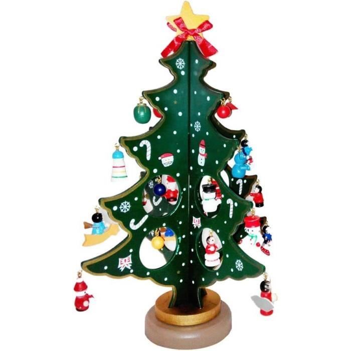 Sapin de Noël Bois Artificiel Vert Decoration de Table avec Mini Ornements de Noël pour Déco Noël Table Bureau Cadeau