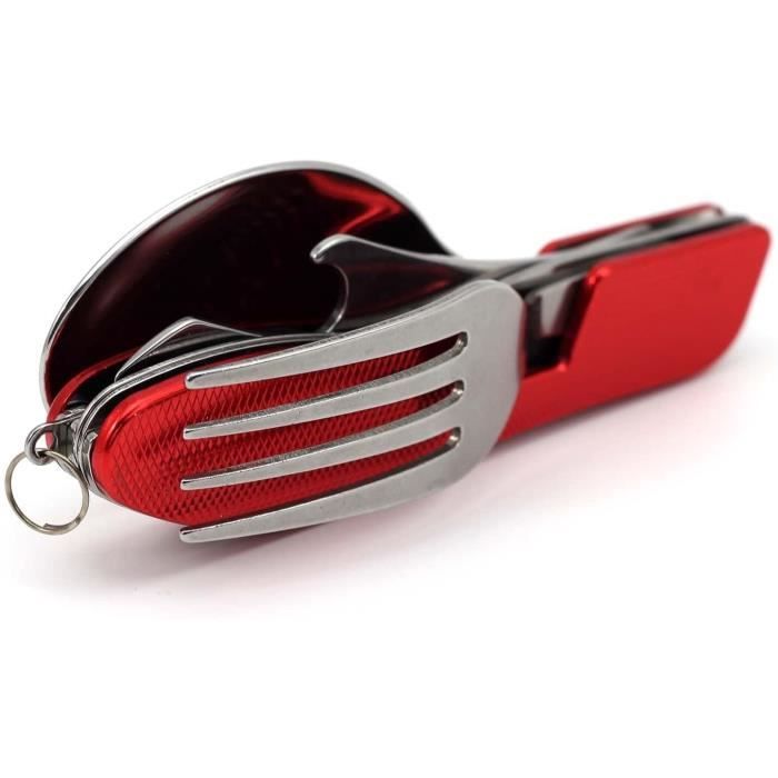 MMRM 3 en 1 Pratique Camping Piquenique Voyager Pliant Cuillère Fourchette Couteau Outil Multifonction Rouge