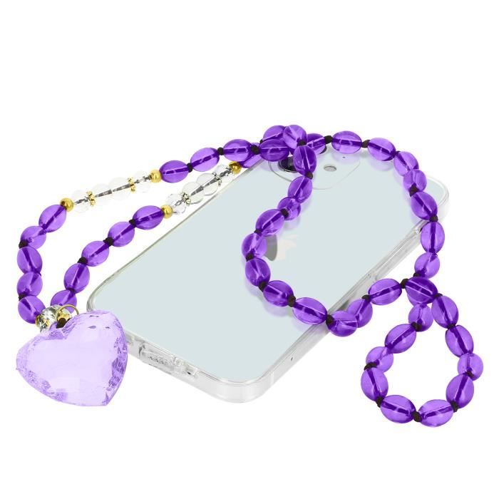 Bijou de Téléphone Bracelet à Perles Ovales et Cœur 80cm Collection Romeo Violet
