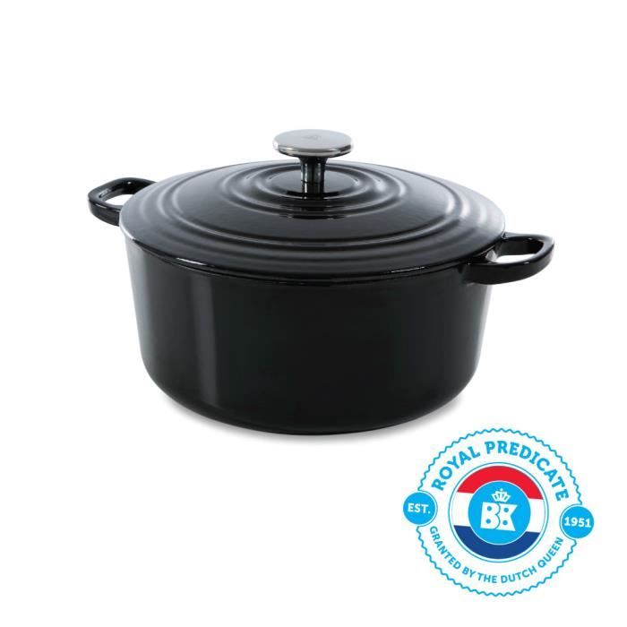 BK Cookware H6071.524 BK Bourgogne Cocotte en Fonte Ronde - 24 cm - 4.2L - Revêtement émaillé - Couvercle avec Anneaux