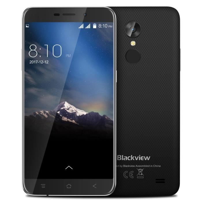 Smartphones Blackview A10 16Go Pas Cher 5.0pouces 2.5D HD Ecran Android 7.0 Empreinte Digitale 5MP Appareil 2800mAh Batterie - Noir