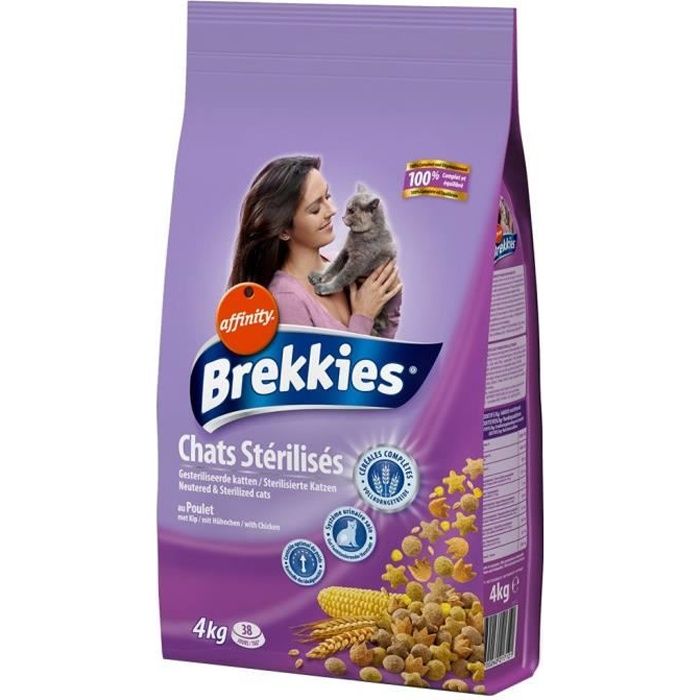 Brekkies Croquettes Chats Stérilisés au Poulet Céréales Complètes 4Kg (lot de 3)