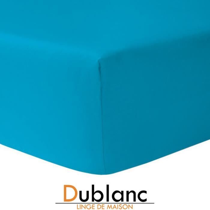 DUBLANC Drap Housse 140x190cm BLEU TURQUOISE.