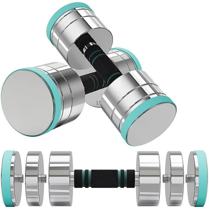 Dripex Ensemble d'haltères réglables 20 kg poids musculation lot de 2 kit haltères dumbbell ajustable