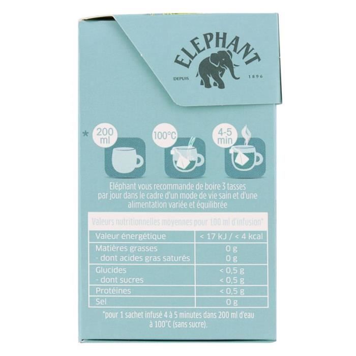 Infusion bio camomille/tilleul 26 g x 20 Elephant