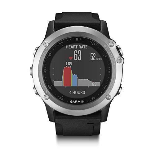 Garmin Montre Connectée Sport Intelligente Fēnix 3 Silver HR Cardio Poignet GPS Multisports Outdoor Bracelet Silicone Noir