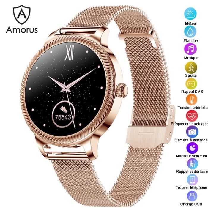Montre Connectée Femme Or, Montre Intelligent Bracelet De Sport Étanche Rappel de Période Menstruelle SMS Sommeil Tracker Montre