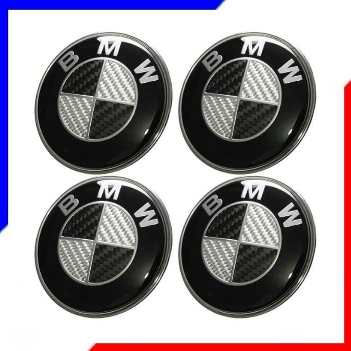 4x Logo 68mm BMW Noir Gris Carbone Centre De Roue Jante Cache Moyeu Emblème MS47 FR