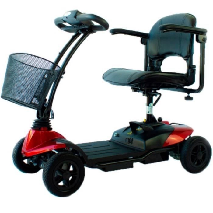 Scooter électrique pour handicapé - 4 roues - Compact et démontable - Auton. 10 km - 12V - Rouge - Virgo - Mobiclinic