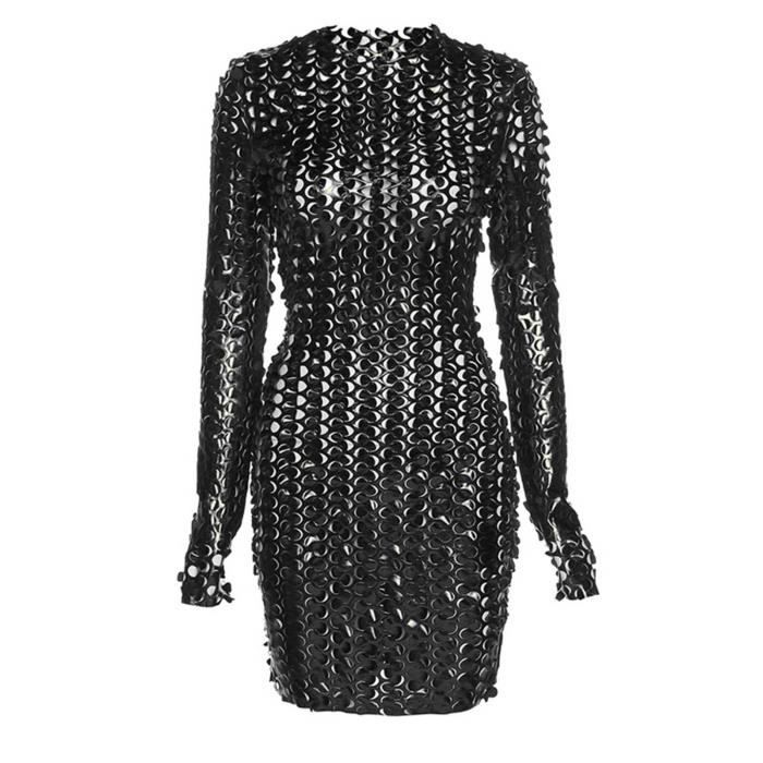 YIZYIF Femme Mini Robe Moulante Courte Sexy Erotique Manches Longues Slm Fit Brillante Clubwear S-L Noir