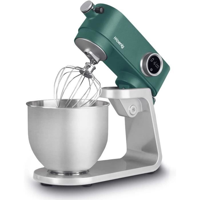 Robot Pétrin Professionnel Multifonctions 5L H.Koenig KM128 Inox vert mat Puissant 800W, Robot Cuisine Pâtissier Pétrin 8 vitesses,