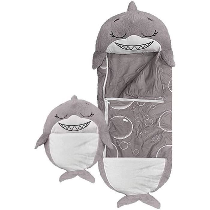 Ensemble de jeu pour enfants 2 en 1 et carte de sac de couchage super doux et chaud oreiller en peluche animal mignon-gris