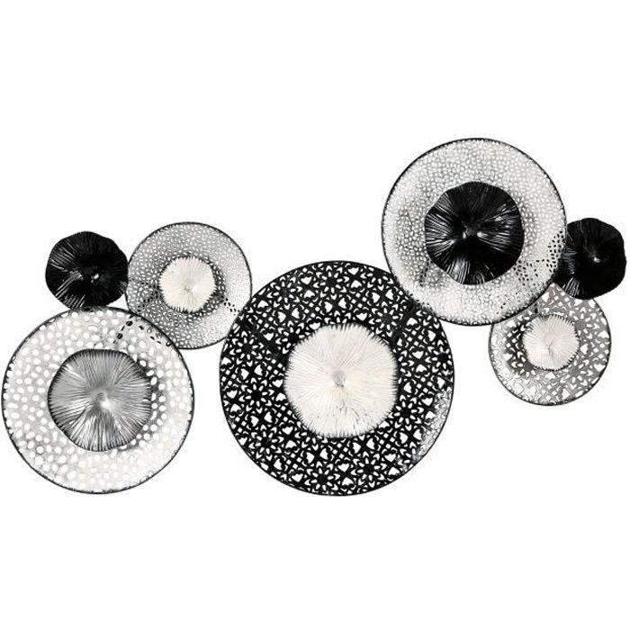 OSTARIA Décoration murale en métal Lotus noir et blanc - L 74 x P 6 x H 38 cm