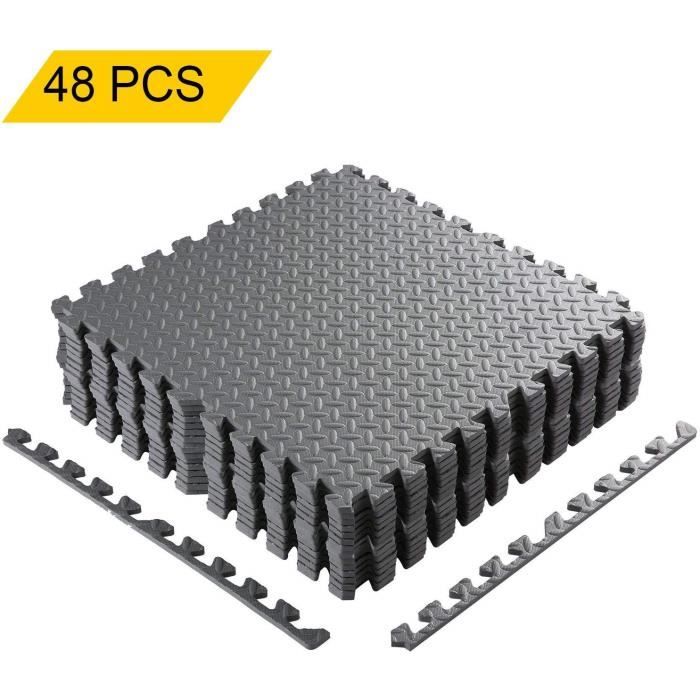 48pcs Tapis de Protection de Sol Dalles en Mousse Matelas Puzzle Tapis de Fitness pour matériel Fitness, Gym, Musculation