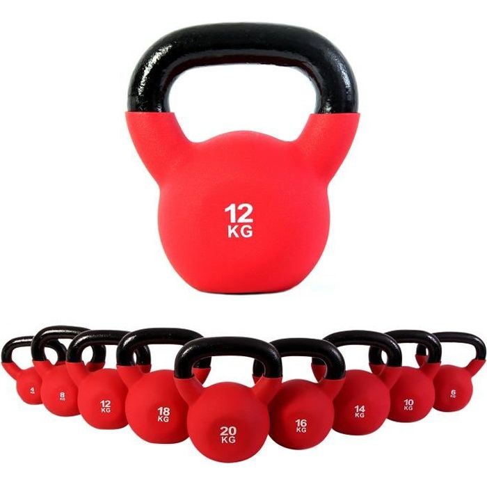 Kettlebell néoprène différents poids + affiche d´entrainement 4 kg à 30 kg (12 kg)