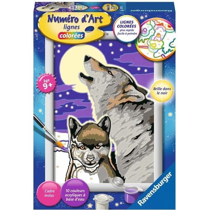 Numéro d'art - petit format - Cri du loup - Ravensburger - Kit complet de Peinture au numéro - Dès 9 ans