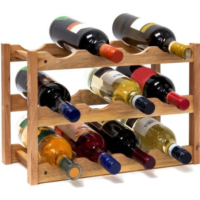 Relaxdays Casier à vin range bouteilles horizontal 3 étages de 4 bouteilles pour 12 bouteilles en bois étagère à bouteilles de vin
