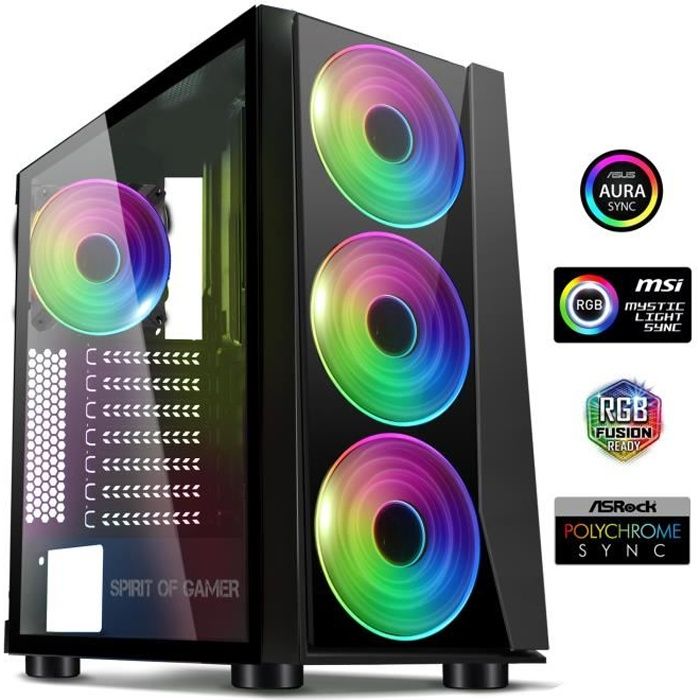SPIRIT OF GAMER – Boitier PC Gamer Ghost III – ARGB – Tour ATX / mATX / ITX – Façade Plastic ABS – Paroi Latérale Verre Trempé
