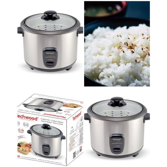 Cuiseur à riz multifonction en inox 1,8 L avec Panier Vapeur Témoin de cuisson 700W GRIS anti adhérente